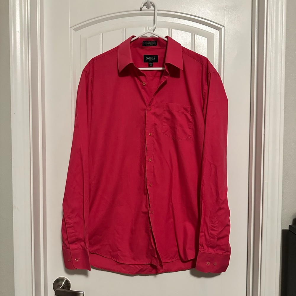Omega Italy Men's Pink Long Sleeve Dress Shirt Size L